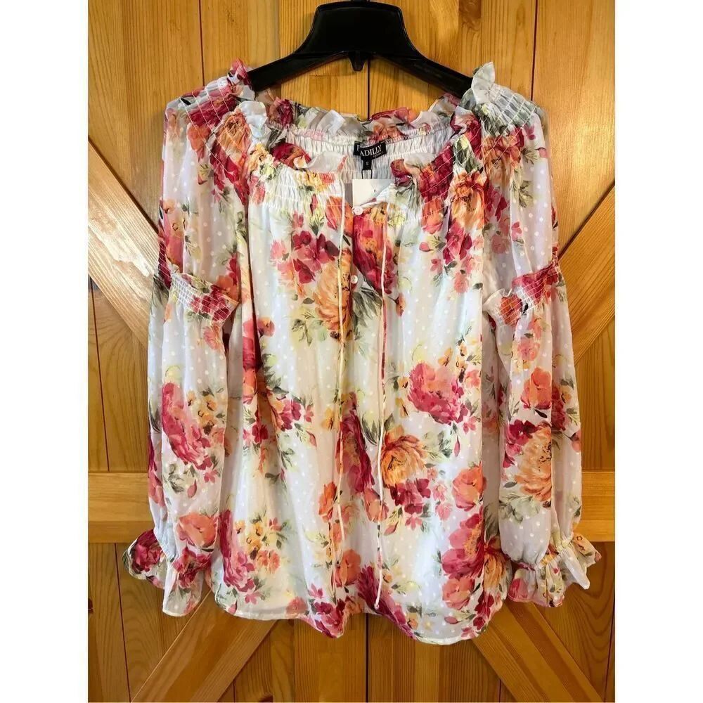 Picadilly Floral Blouse Long Sleeve Size Small nwt (4078)